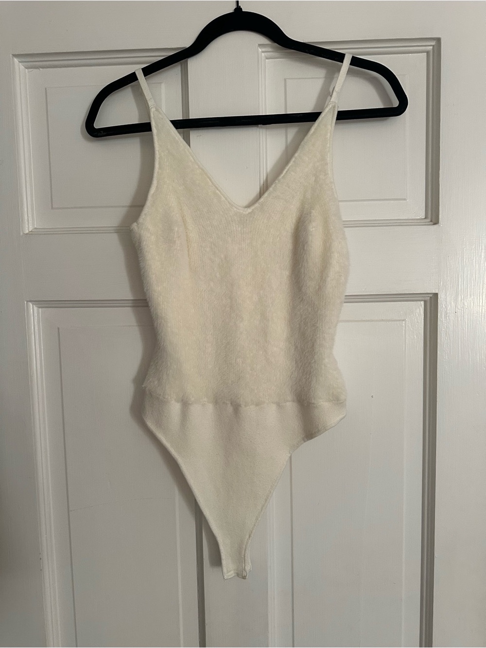 Free People Cream Fuzzy V-Neck Bodysuit